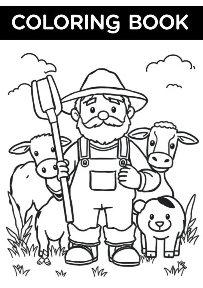 Desenho de Fazendeiro e Seus Animais para Colorir