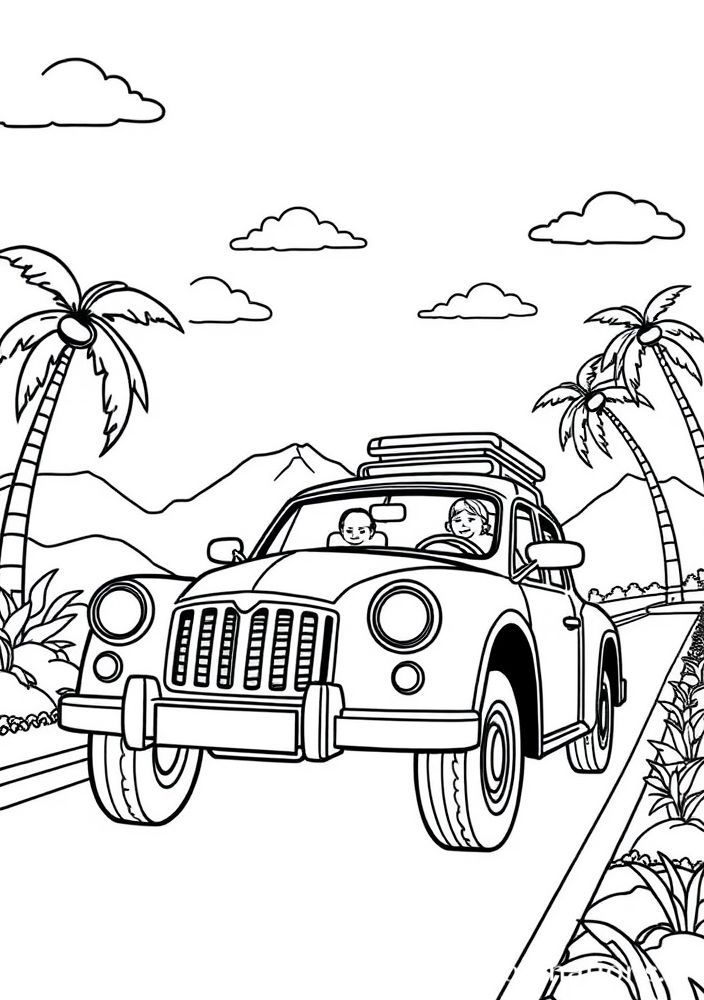 Desenho de Férias na Estrada para colorir