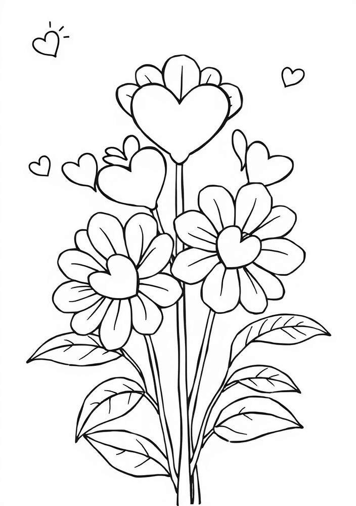 Desenho de Flores e Corações para colorir
