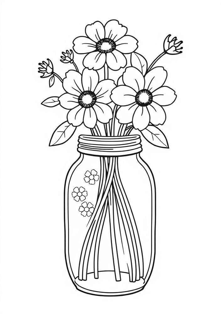 Desenho de Flores em Jarra para Colorir