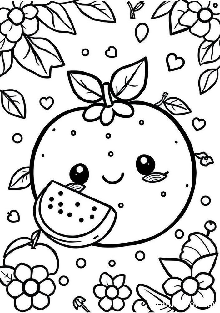 Desenho de Fruta Kawaii para colorir