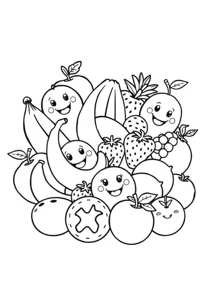 Desenho de Frutas com um sorriso largo para colorir