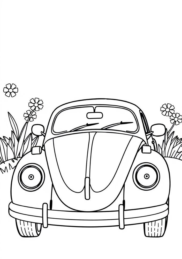 Desenho de Fusca Kawaii para colorir