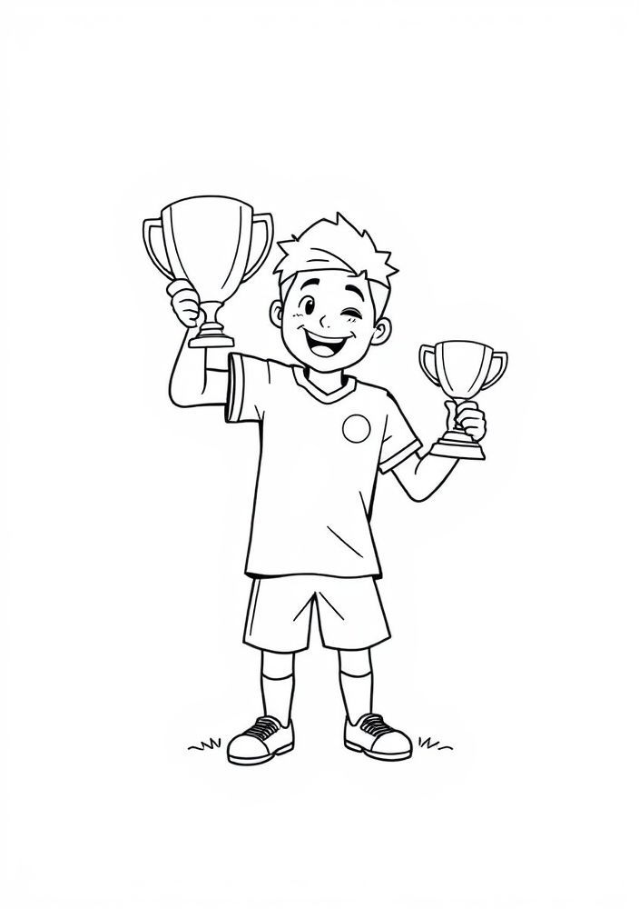 Desenho de Futebolista com Troféu para Colorir