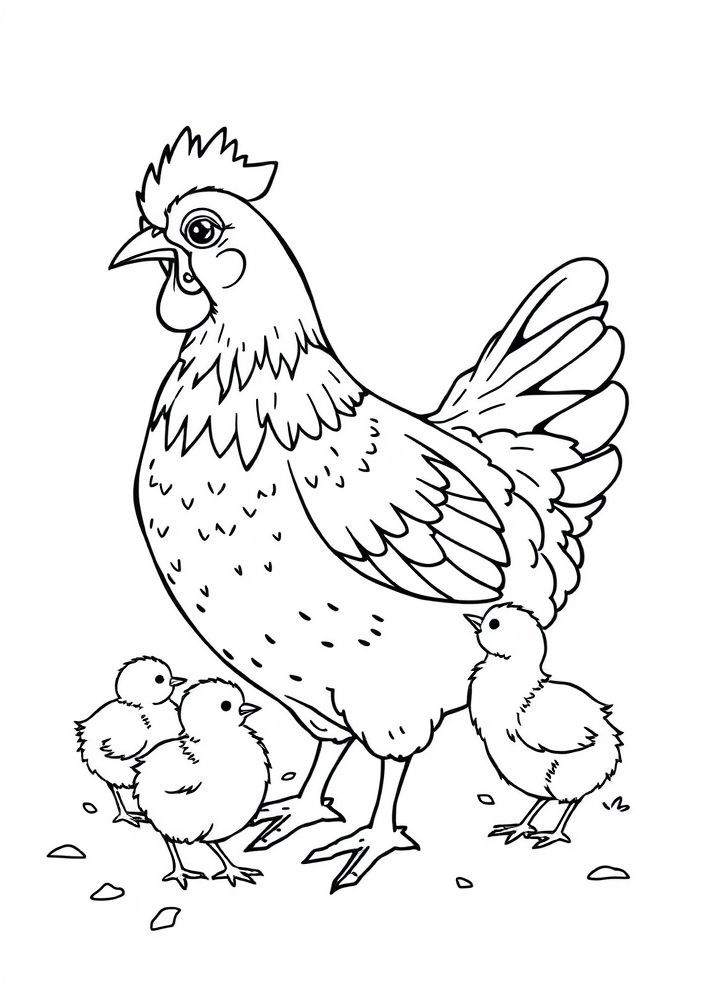 Desenho de Galinha e Pintinhos para Colorir