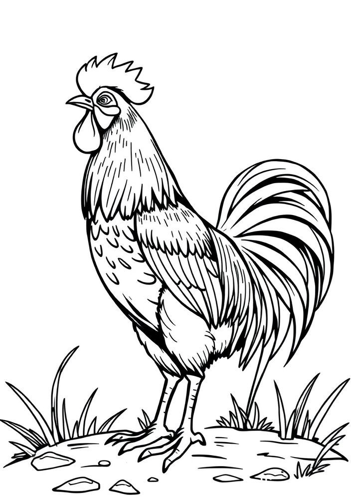 Desenho de Galo Cantando ao Amanhecer para Colorir