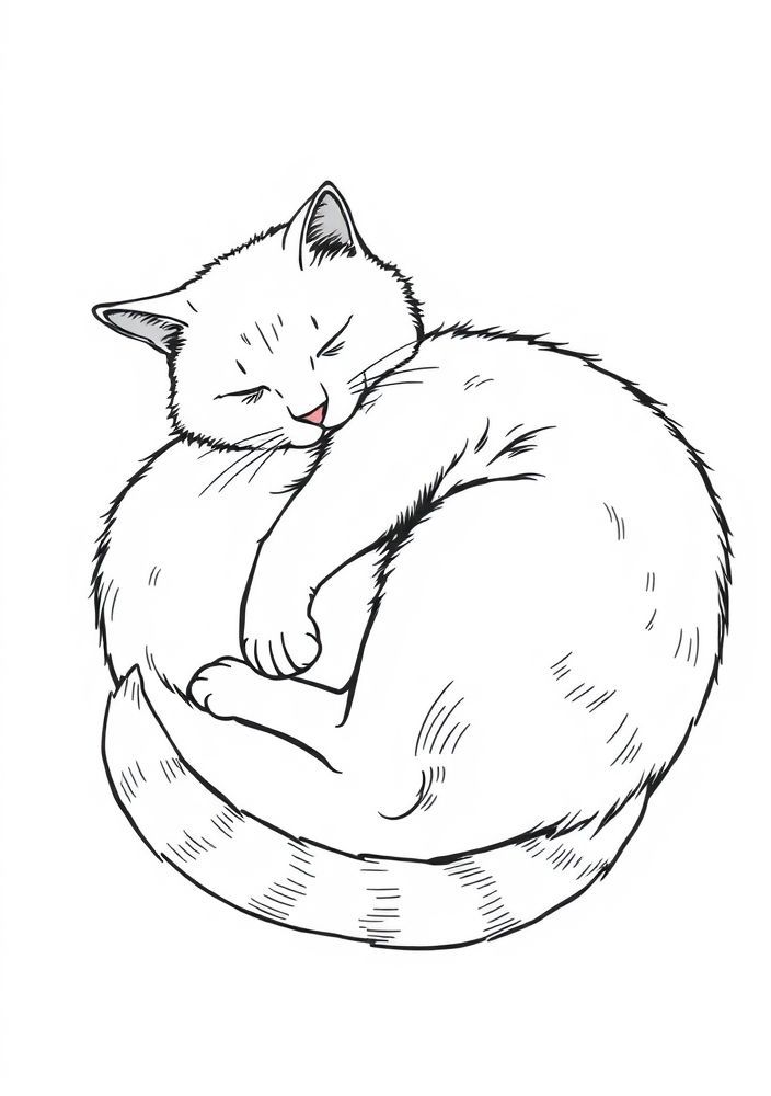 Desenho de Gato Dormindo para Colorir