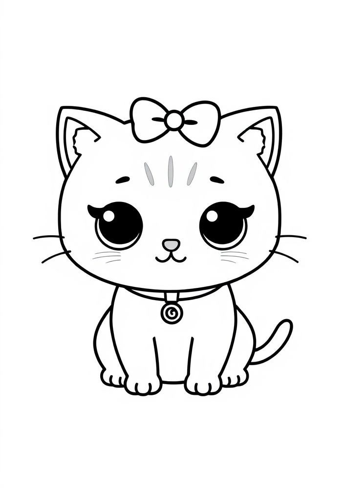 Desenho de Gato Fofo Kawaii para colorir