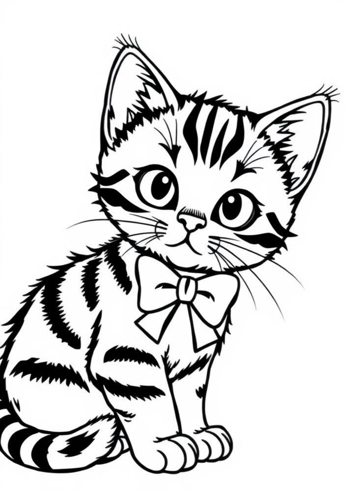 Desenho de Gato Fofo com Laço para colorir