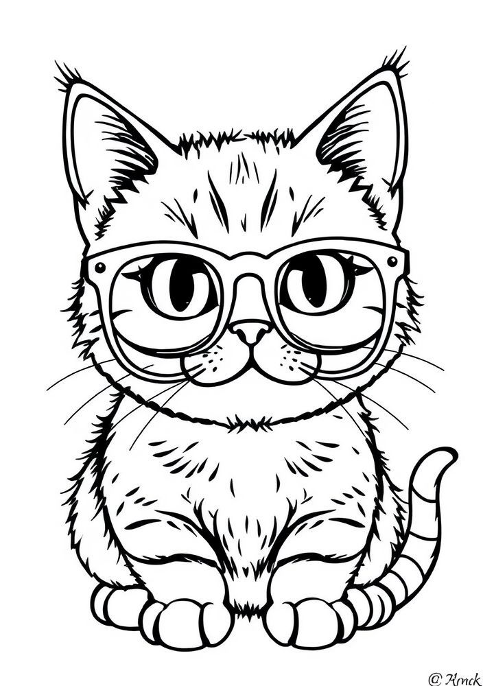 Desenho de Gato com Óculos para Colorir