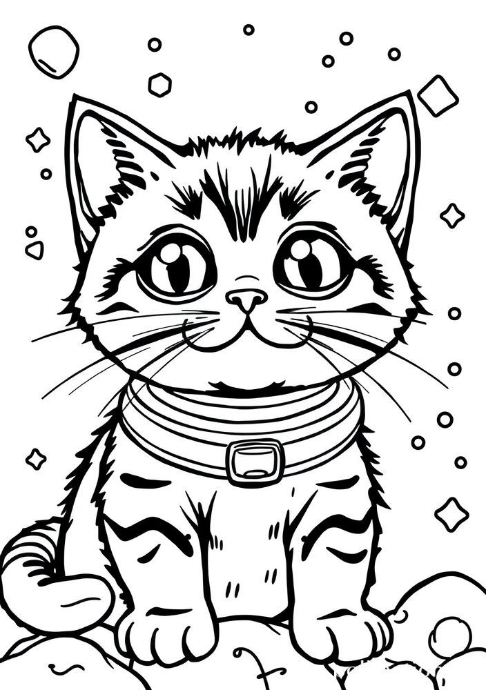 Desenho de Gato do Espaço Kawaii para colorir