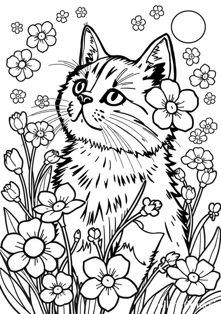 Desenho de Gato e Mês de Abril para colorir