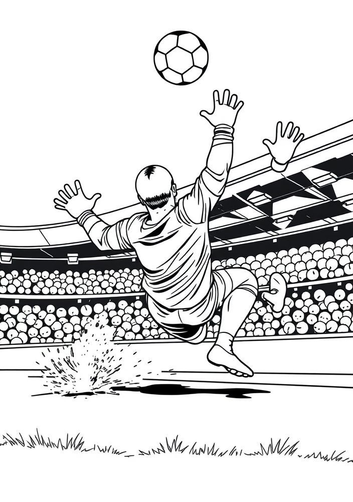 Desenho de Goleiro Defendendo um Chute para Colorir