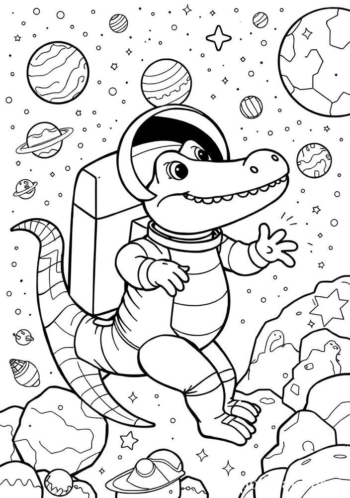 Desenho de Jacaré Astronauta para colorir