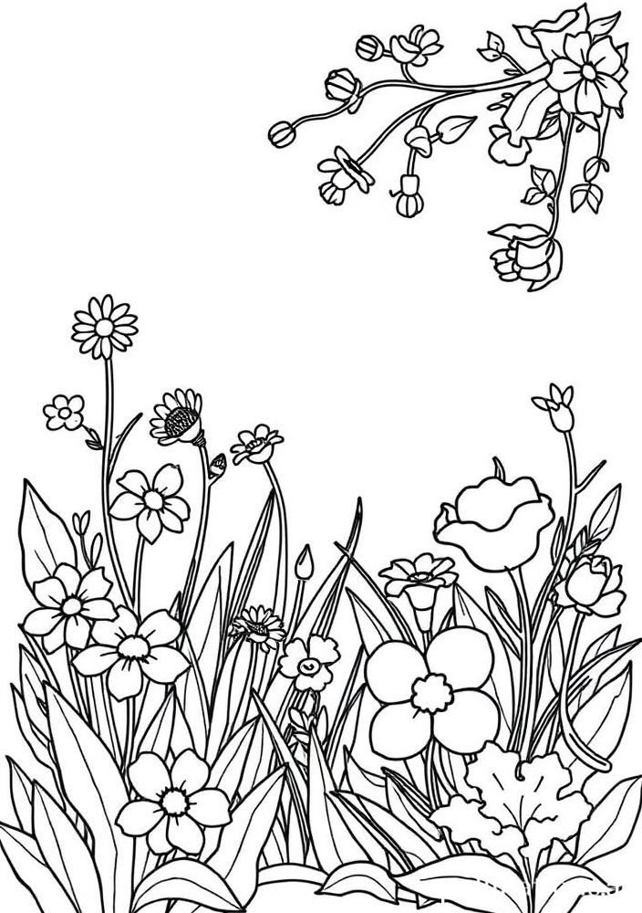 Desenho de Jardim com Flores para Colorir