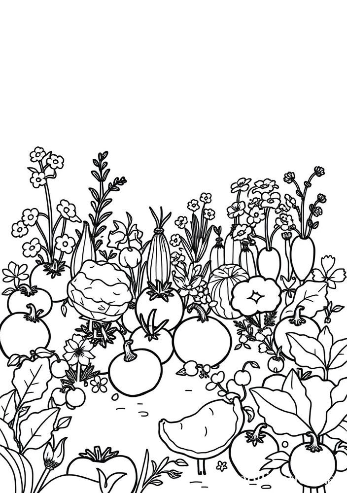 Desenho de Jardim da Fazenda com Verduras para Colorir