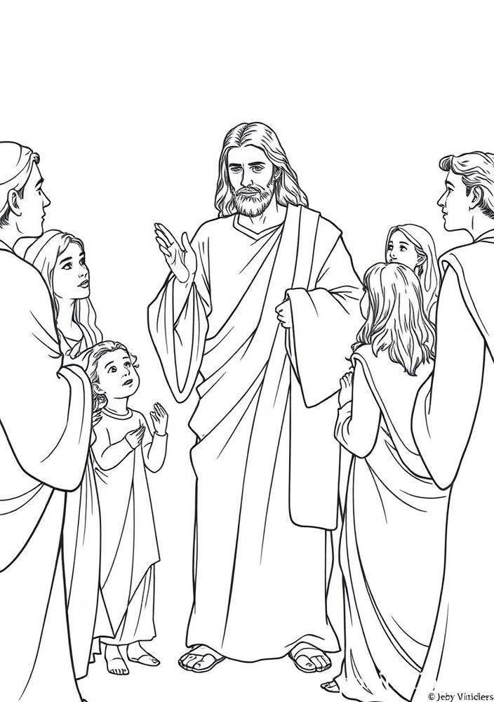 Desenho de Jesus abençoando as pessoas para colorir