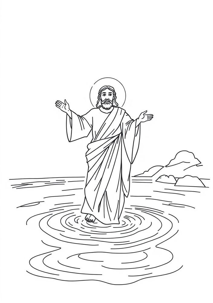 Desenho de Jesus caminhando sobre as águas para colorir