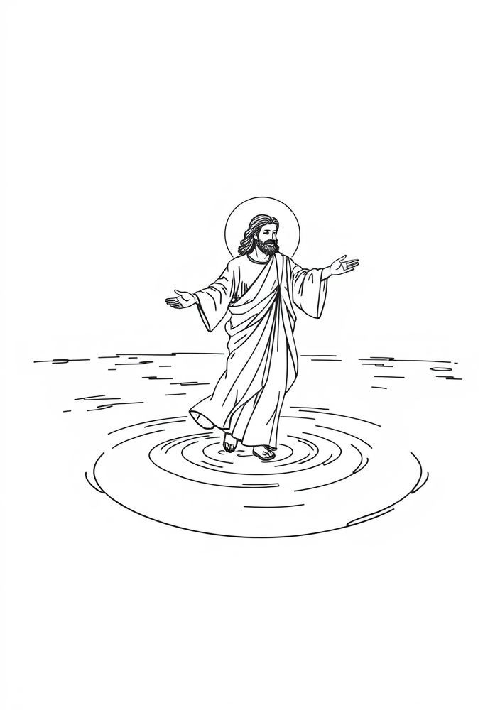 Desenho de Jesus caminhando sobre as águas para colorir