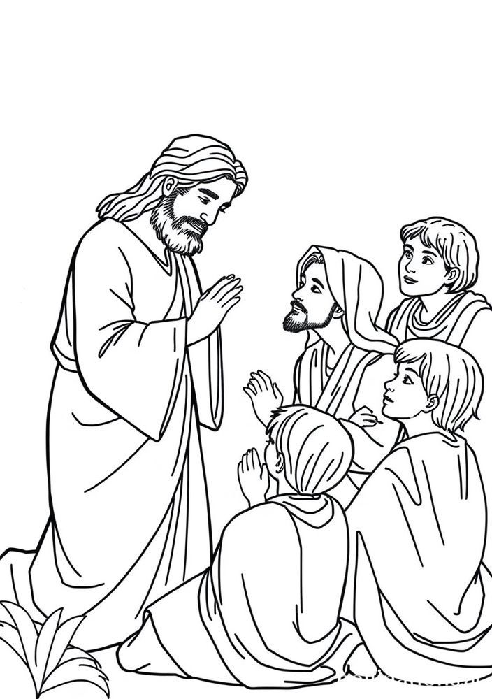 Desenho de Jesus curando os doentes para colorir