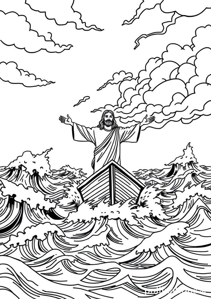 Desenho de Jesus e a Tempestade Para colorir