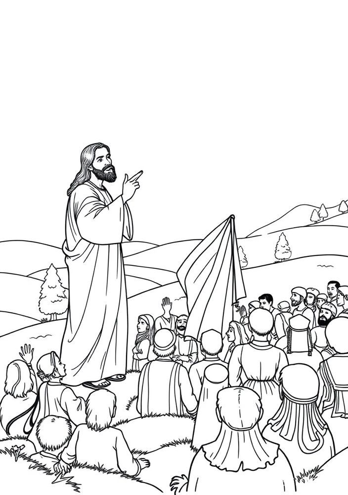 Desenho de Jesus e as bem-aventuranças para colorir