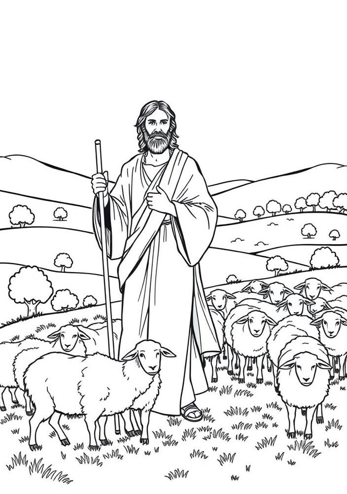 Desenho de Jesus e o Bom Pastor para colorir