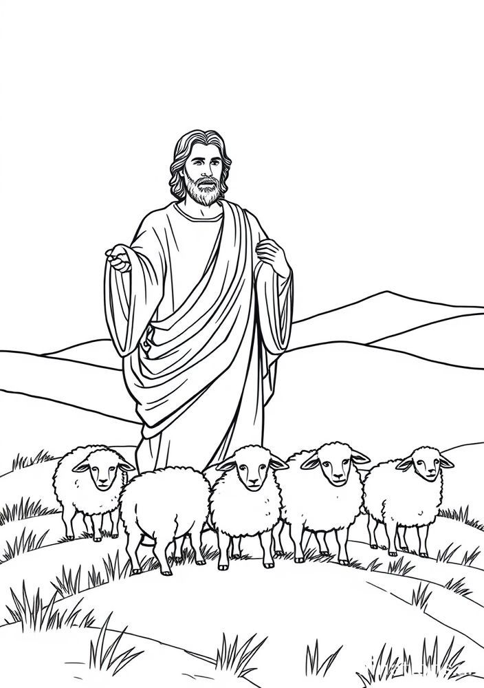 Desenho de Jesus e o bom pastor para colorir