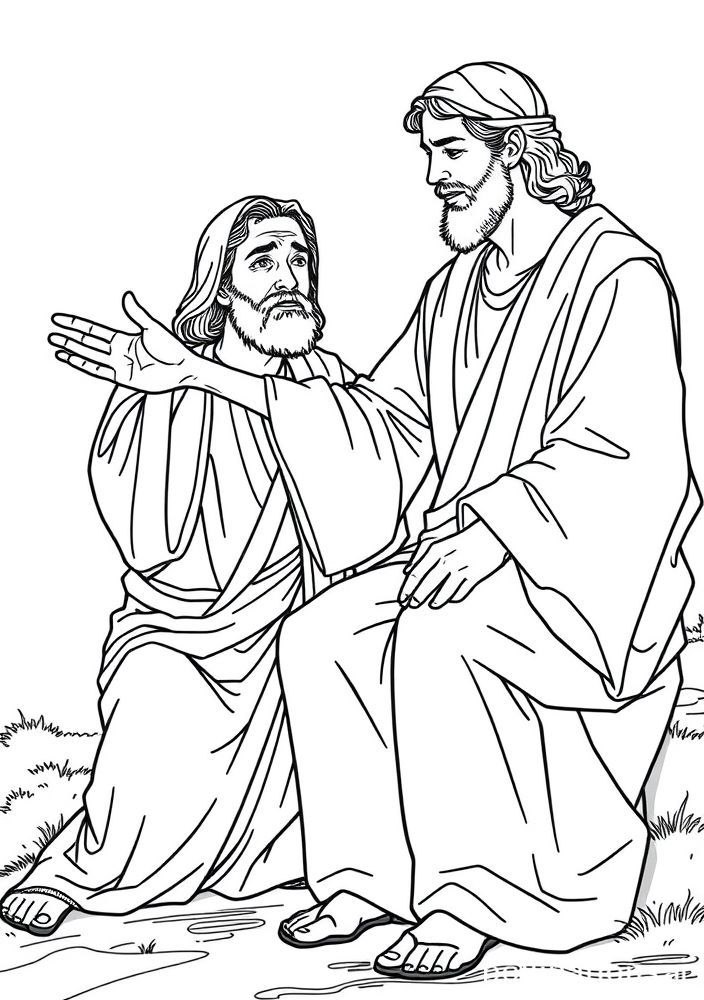 Desenho de Jesus e o cego de Jericó para colorir