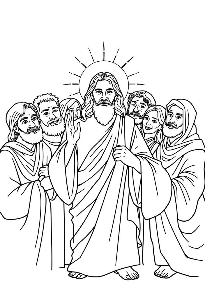 Desenho de Jesus e os 12 Apóstolos para colorir