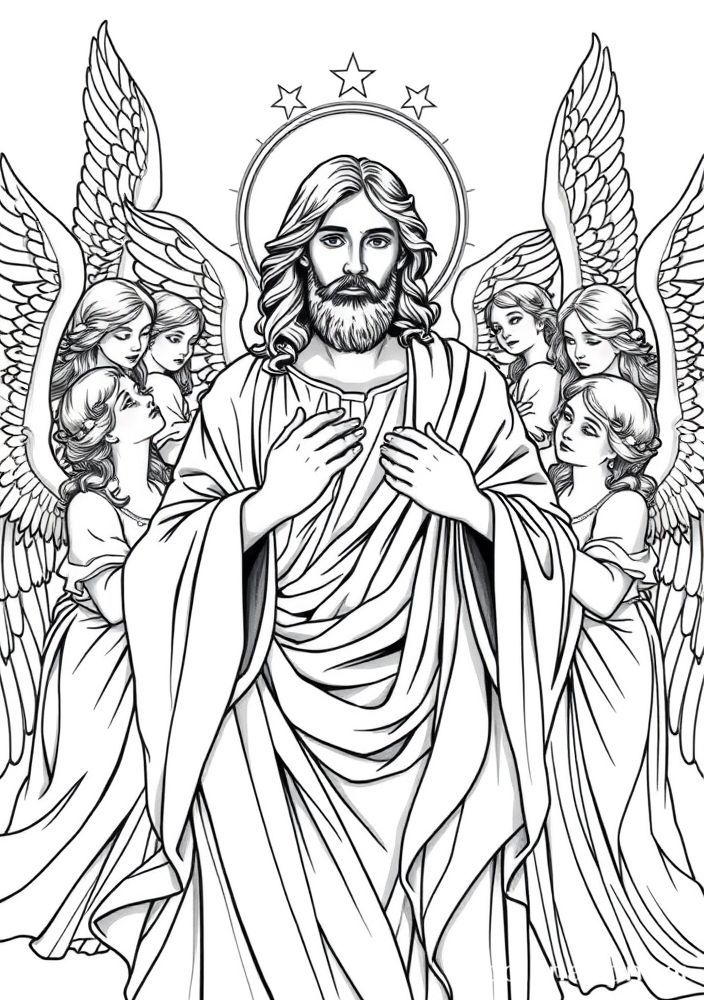 Desenho de Jesus entre os anjos para colorir