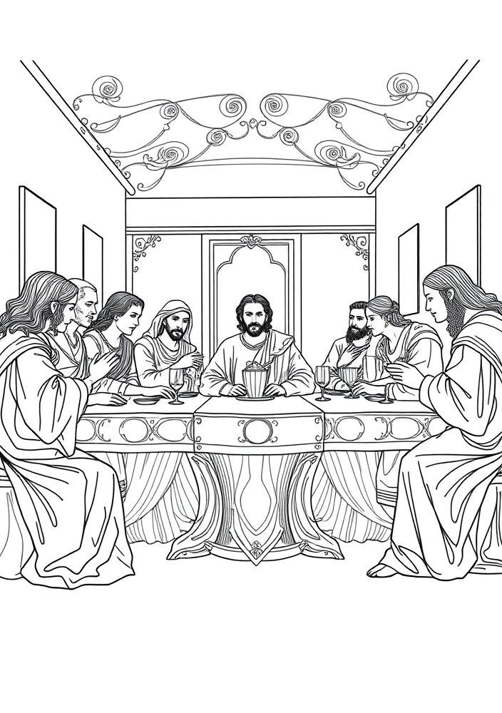 Desenho de Jesus na última ceia para colorir