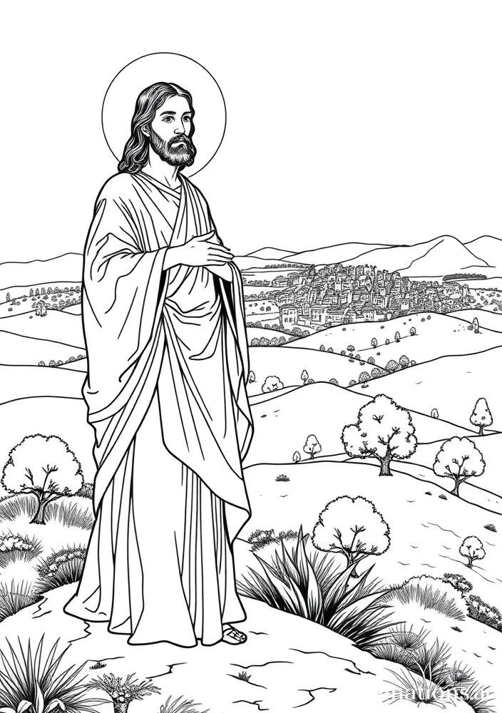 Desenho de Jesus no monte das Oliveiras para colorir