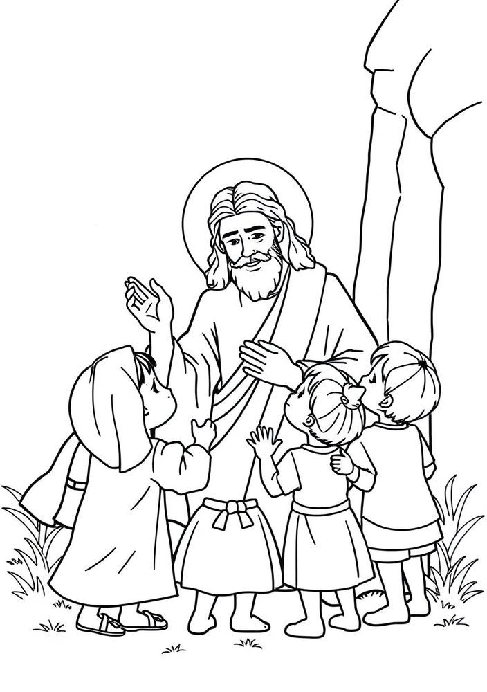 Desenho de Jesus pedindo para deixar as crianças se aproximarem dele para colorir