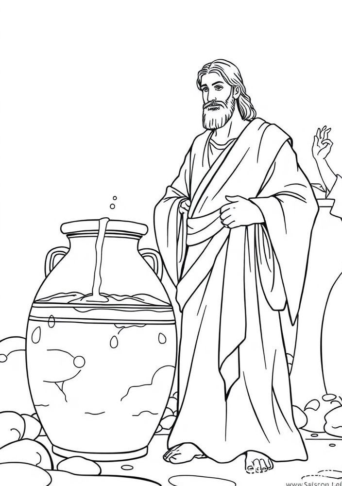 Desenho de Jesus transformando água em vinho para colorir