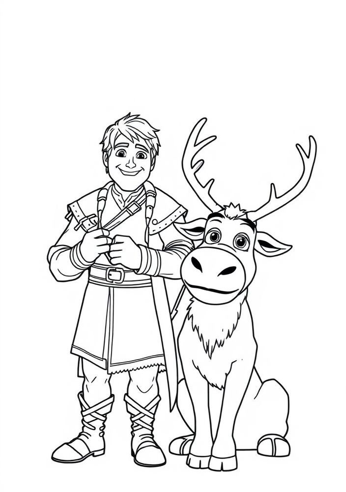 Desenho de Kristoff com Sven para colorir