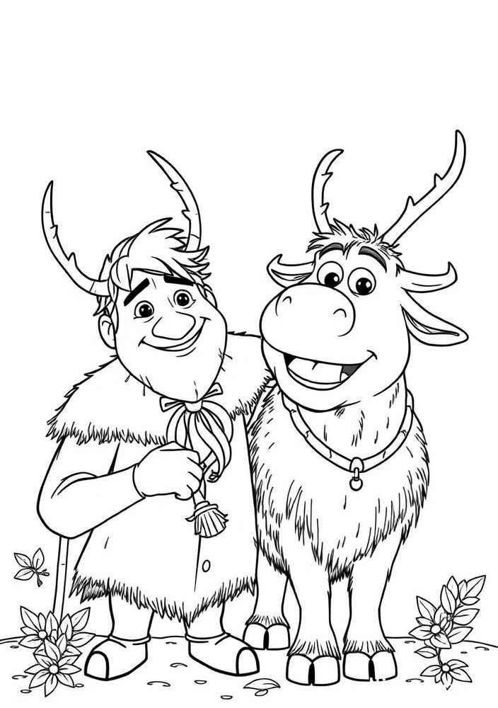 Desenho de Kristoff e Sven para colorir