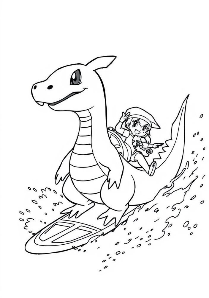 Desenho de Lapras e Surfistas para colorir