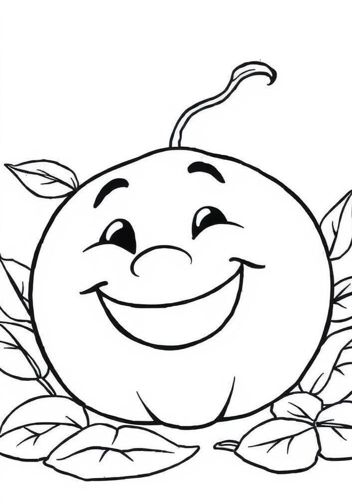 Desenho de Laranja com Sorriso para Colorir