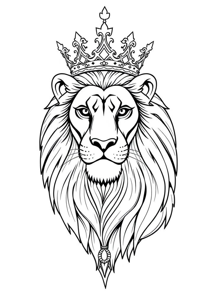 Desenho de Leão Regal com Coroa para Colorir