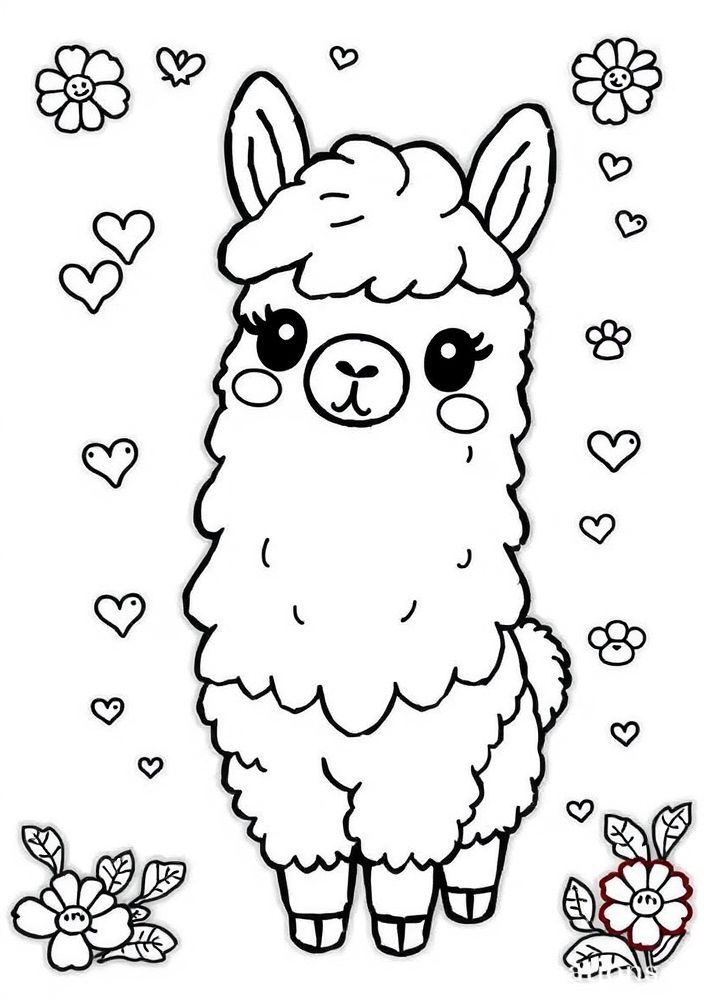 Desenho de Lhama Kawaii para colorir