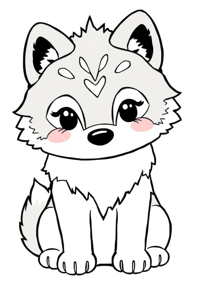 Desenho de Lobo Kawaii para colorir
