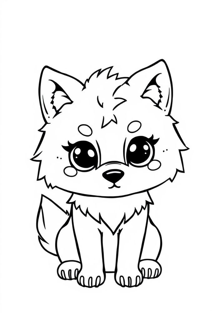Desenho de Lobo Kawaii para colorir