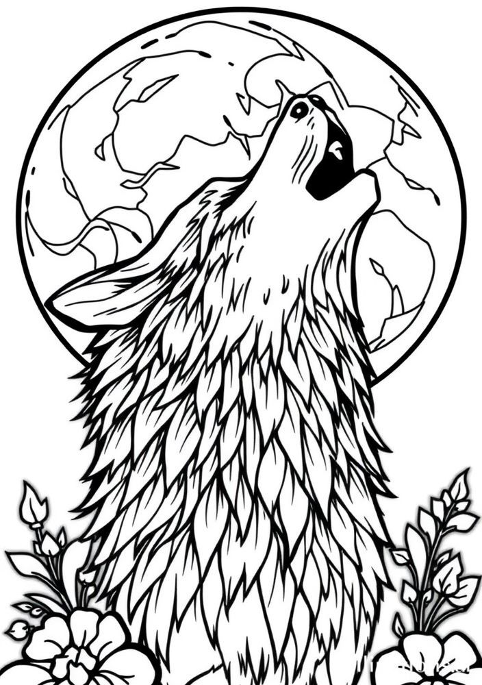 Desenho de Lobo Uivando para Colorir