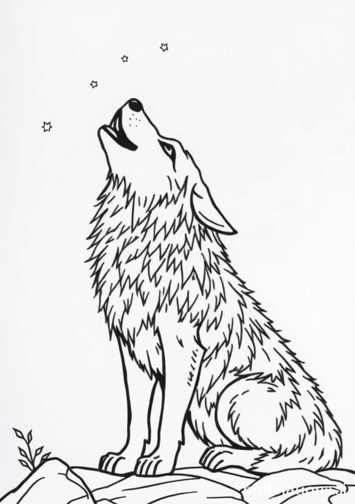 Desenho de Lobo Uivando para colorir