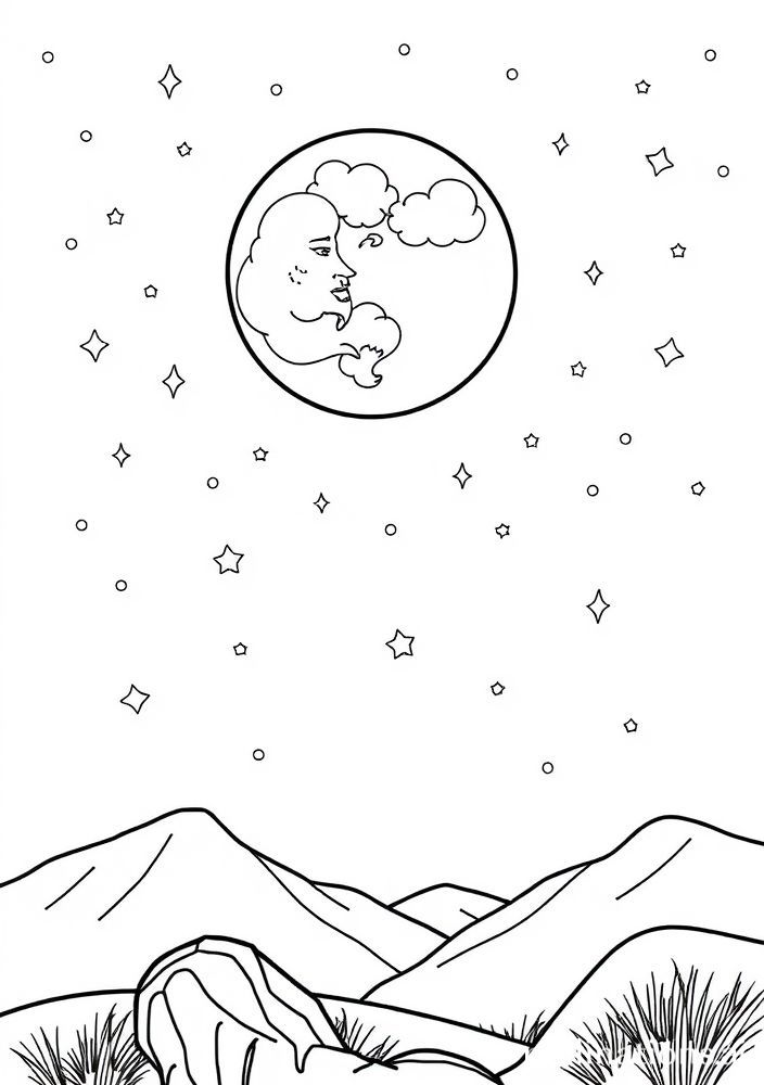 Desenho de Lua e Estrelas para Colorir