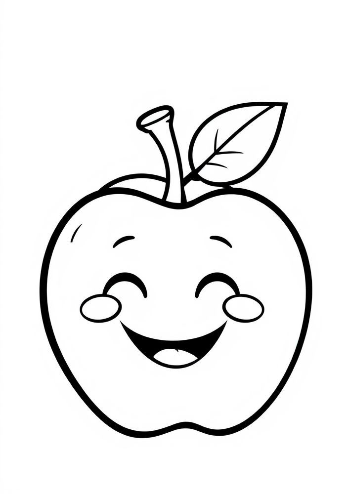 Desenho de Maçã Sorridente para Colorir