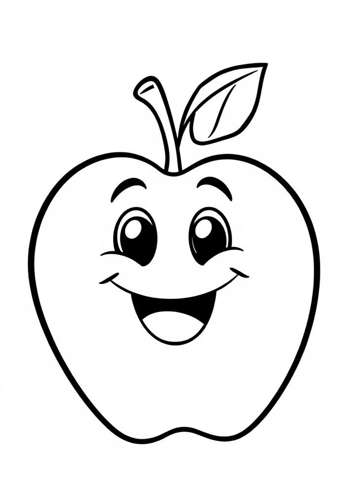 Desenho de Maçã com carinha feliz para colorir