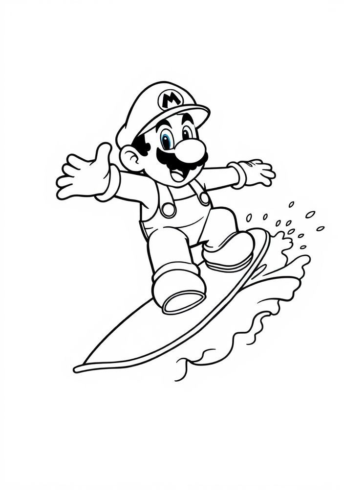 Desenho de Mario surfando para colorir