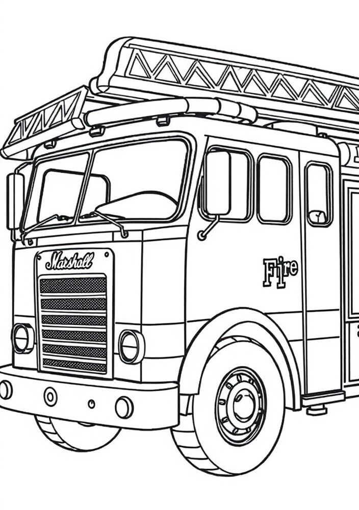 Desenho de Marshall com seu caminhão de bombeiros para colorir